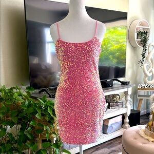 Velvet Sparkling Pink Mini Dress